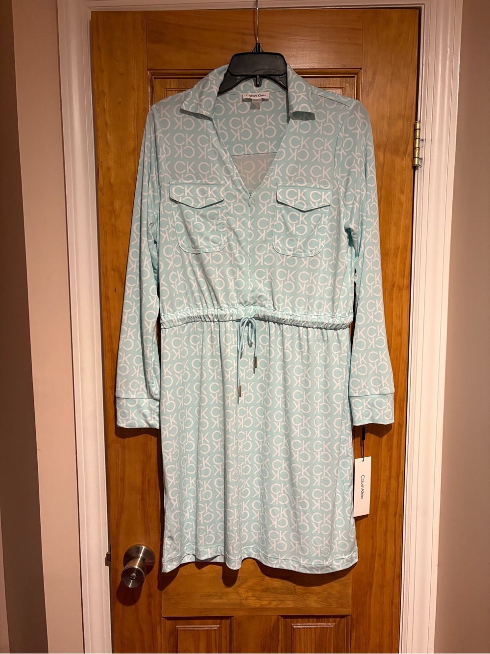Calvin Klein Mint Logo-Print Shirt Dress